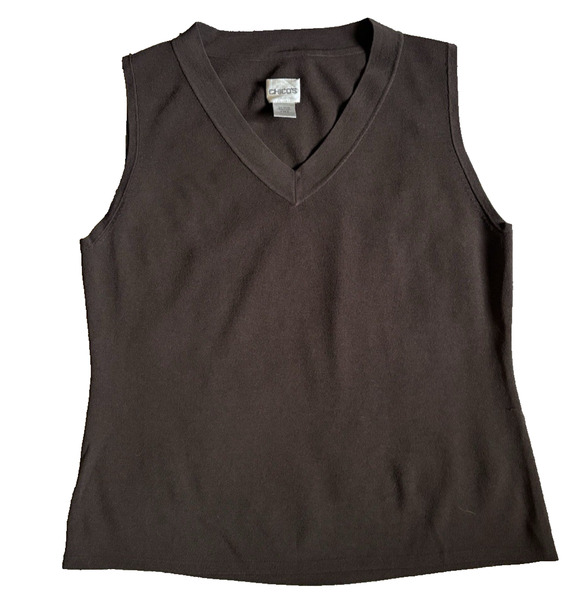 Chico's Tops - Chico's V-Neck Sleeveless Sweater Tank Size 2 Brown Stretch Knit Top, Minimalist